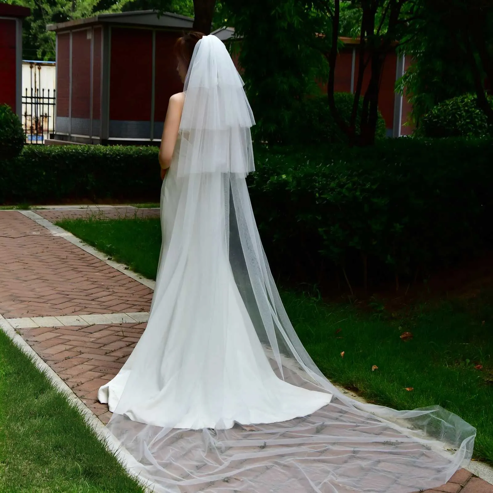 Hair Jewelry V27 Cathedral 4 Tier Sheer Bridal Veils Soft Italian Tulle Extra Long Wedding Veil for Bride_ipsvogv.com