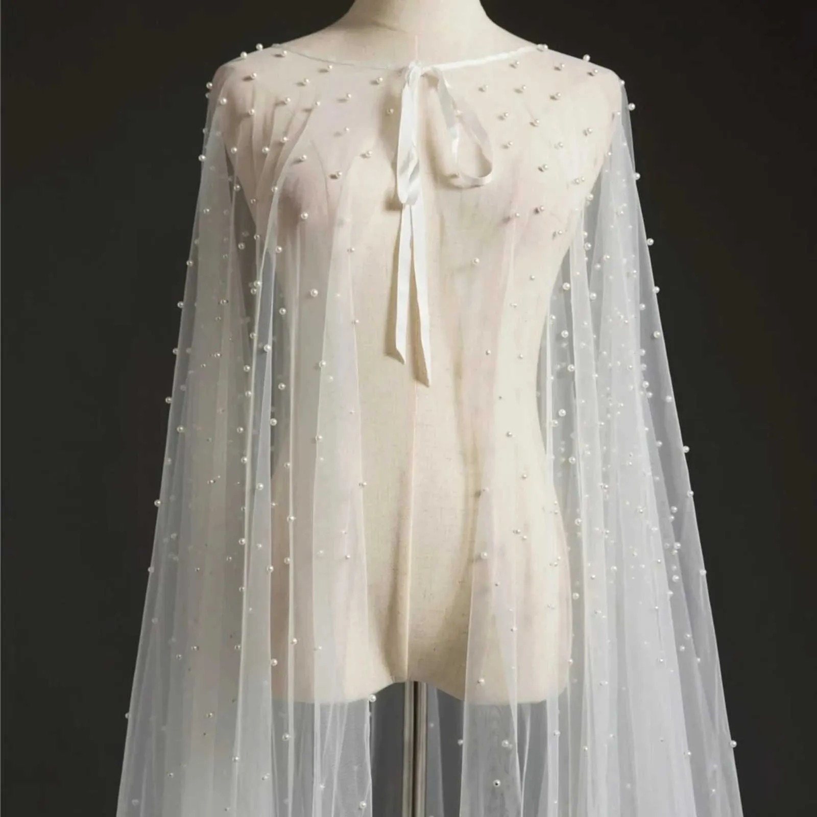 Dámske šperky do vlasov, perly, svadobný závoj na rameno, dlhý plášť, večerná bunda, bolero, mäkký tyl, svadobný šál_voghion.com