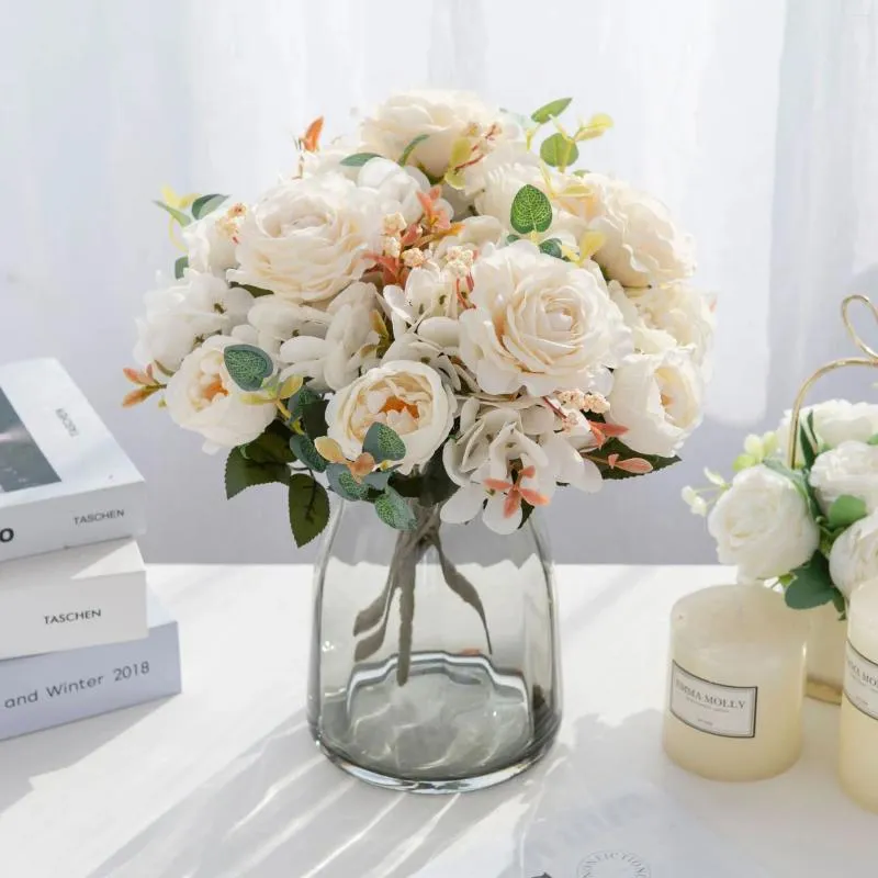 Decoratieve bloemen 30 cm kunstmatige retro -stijl hortensia pieter boeket woonkamer vaasdecoratie accessoires bruiloft schieten rekwisieten