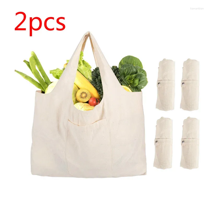 Aufbewahrungstaschen 2PCS2024 Supermarkt Einkaufstasche Canvas -Tasche tragbares reines Baumwollfalt umweltfreundlich