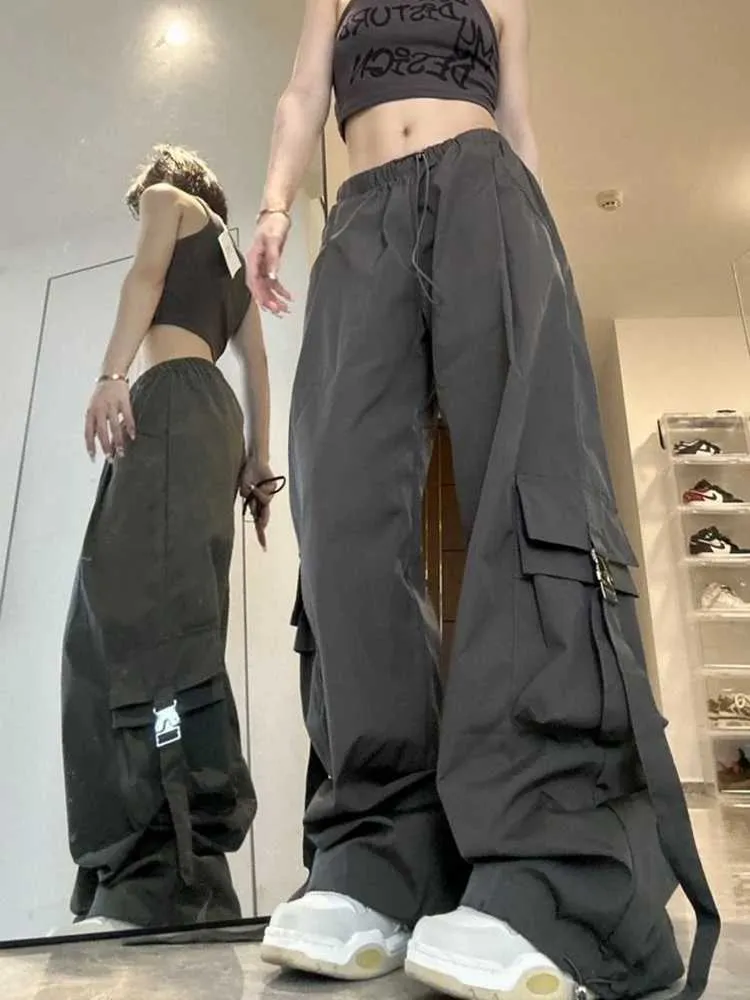 Frauenhose Capris JMPRS Harajuku Grey Cargo Hosen Frauen Hip Hop Strtwear Straighthose Vintage American Loose Big Taschen BF Wide Leghose Y240509