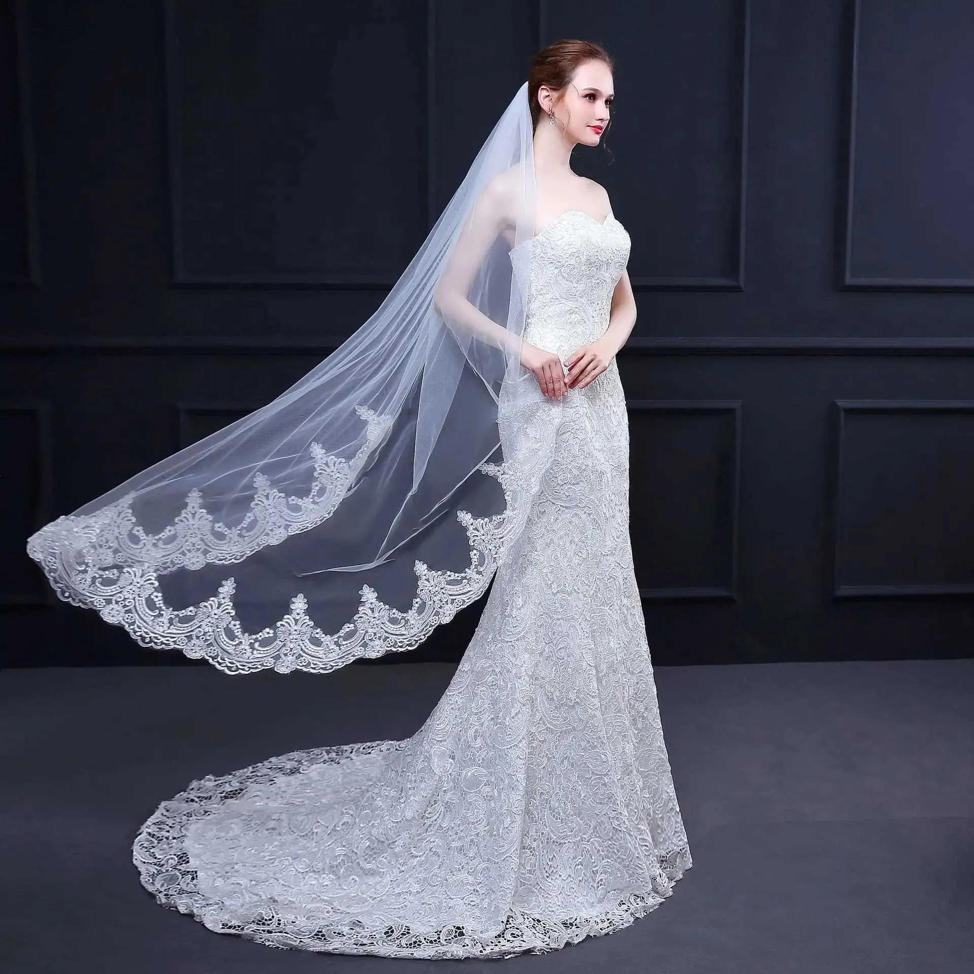 Haarsieraden Korte Wals met Kam Witte Ivoor Tule Bruidssluier voor Jurk Velos De Novia Bruiloftsaccessoires_voghion.com