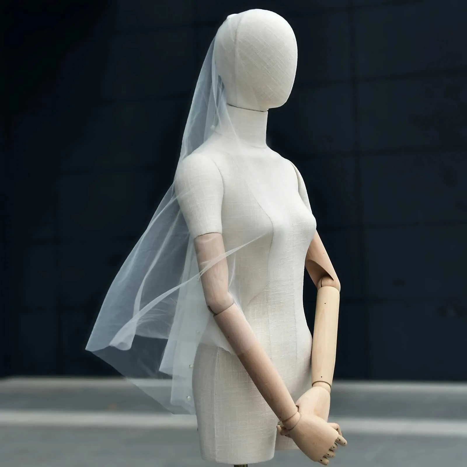 Hair Jewelry V64 Simple Pearls Bridal Veils Sheer Veil 1 Tier Cut Edge Beaded Short Soft Wedding Accessories for Bride_voghion.com