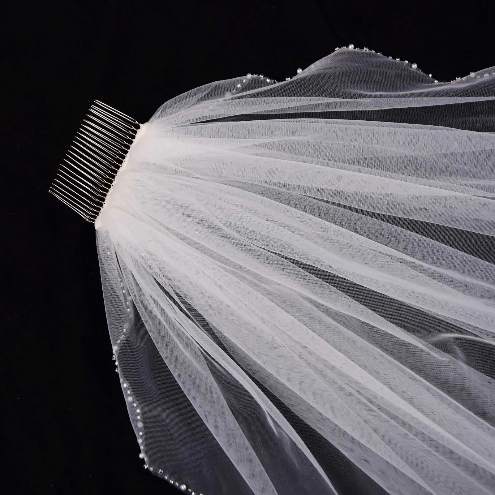 Voaluri de mireasă scurte cu strasuri, voal de mireasă cu mărgele de cristal, margine 60 cm cu pieptene, petrecere a burlacilor_voghion.com