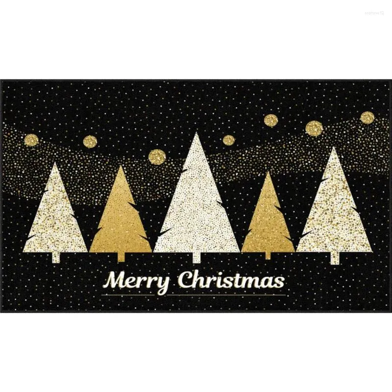 Carpets Hx Fashion Indoor DoorMat Golden Christmas Tree 3d Princed Floor Mats Flannel Kitchen Tapes