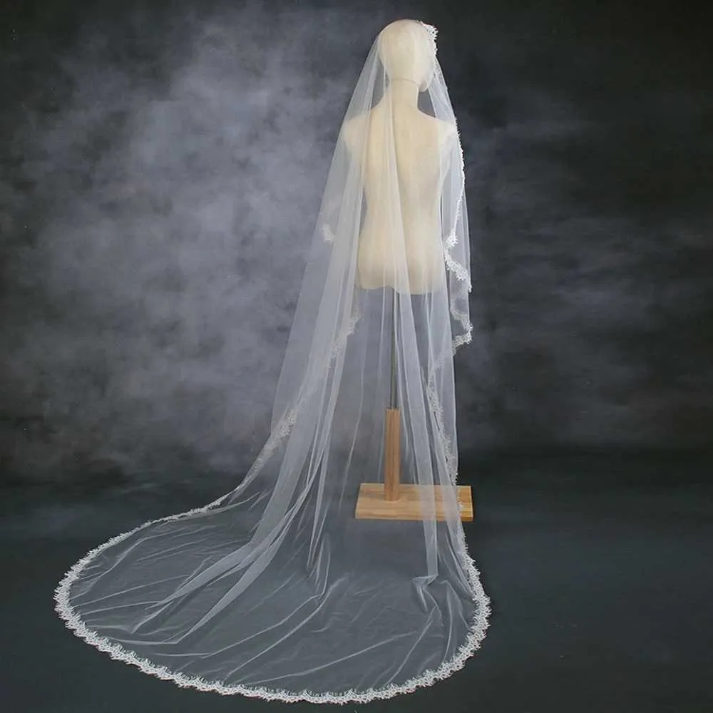 Bijoux de cheveux voile 1 niveau longs voiles de mariage accessoires de mariée garniture en dentelle festonnée Tulle doux court Veu VP98_voghion.com