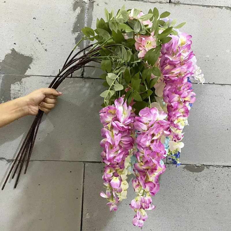 Fleurs décoratives DIY MUR MUR MUR PLADIER PROSIBLE Wisteria Artificiel Flower String Plantes Vine Decor for the Fence Balcony Room Home