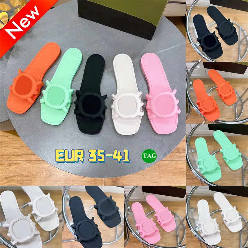 Vrouwen Designer Slippers Flat Sandalen Roze Wit Zwart Pal Green Oranje Rubber Luxe Glaasjes Zomerstrand Slipper dames in elkaar grijpend Scuffs Casual sandaal