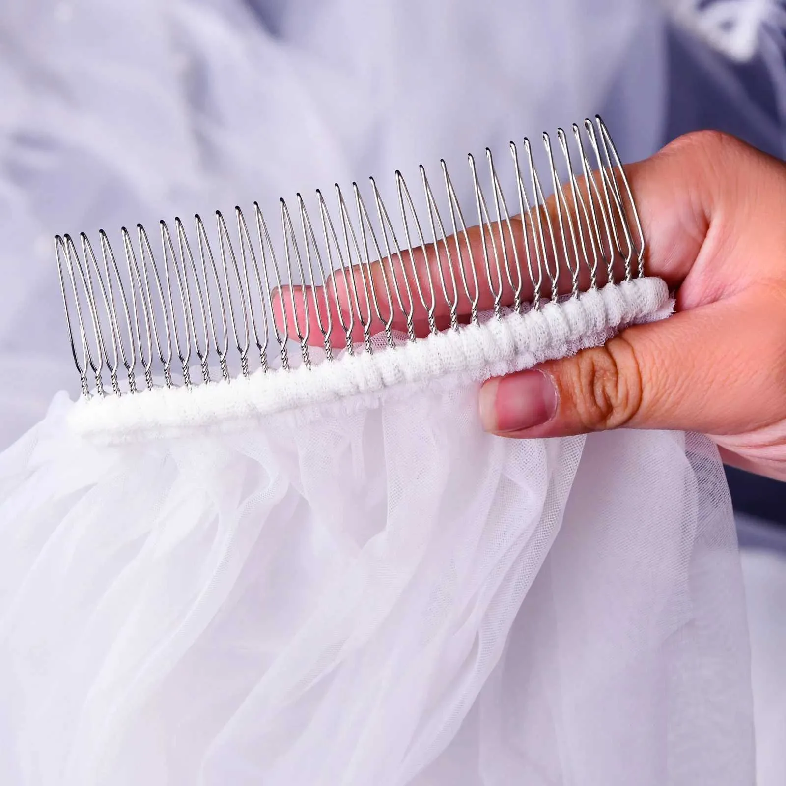 Jewelry V23 Cathedral Wedding Comb 1 Tier Veil with Feather Beading White Bridal Hair Accessories for Bride_voghion.com