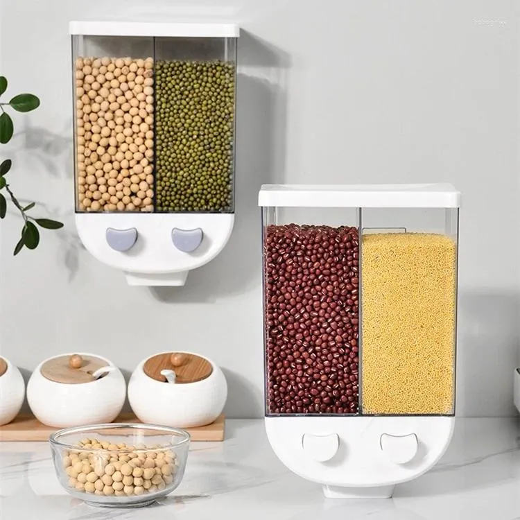 Бутылки для хранения кухня цельнозерновые зерновые дозатор разделил запечатанный бак 2 сетки на стенах, контейнеры для пищевых, установленных на стенах