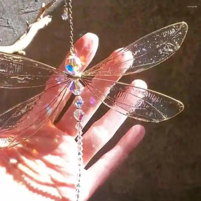 Figurines décoratives Creative Metal Wing Dragonfly Crystal Suncatcher Garden Window Home Car voiture Butterfly Ornements décor CHIMES Z7X4