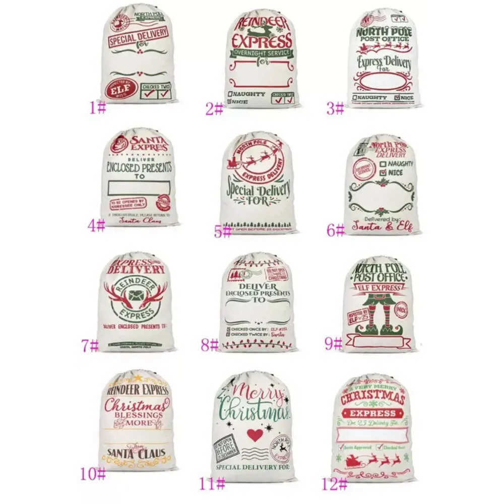 Stock Santa Bags Decoratie SACK Kerst Linnen Drawstring Doektas Geschenktas 12 Stijlen FY5995