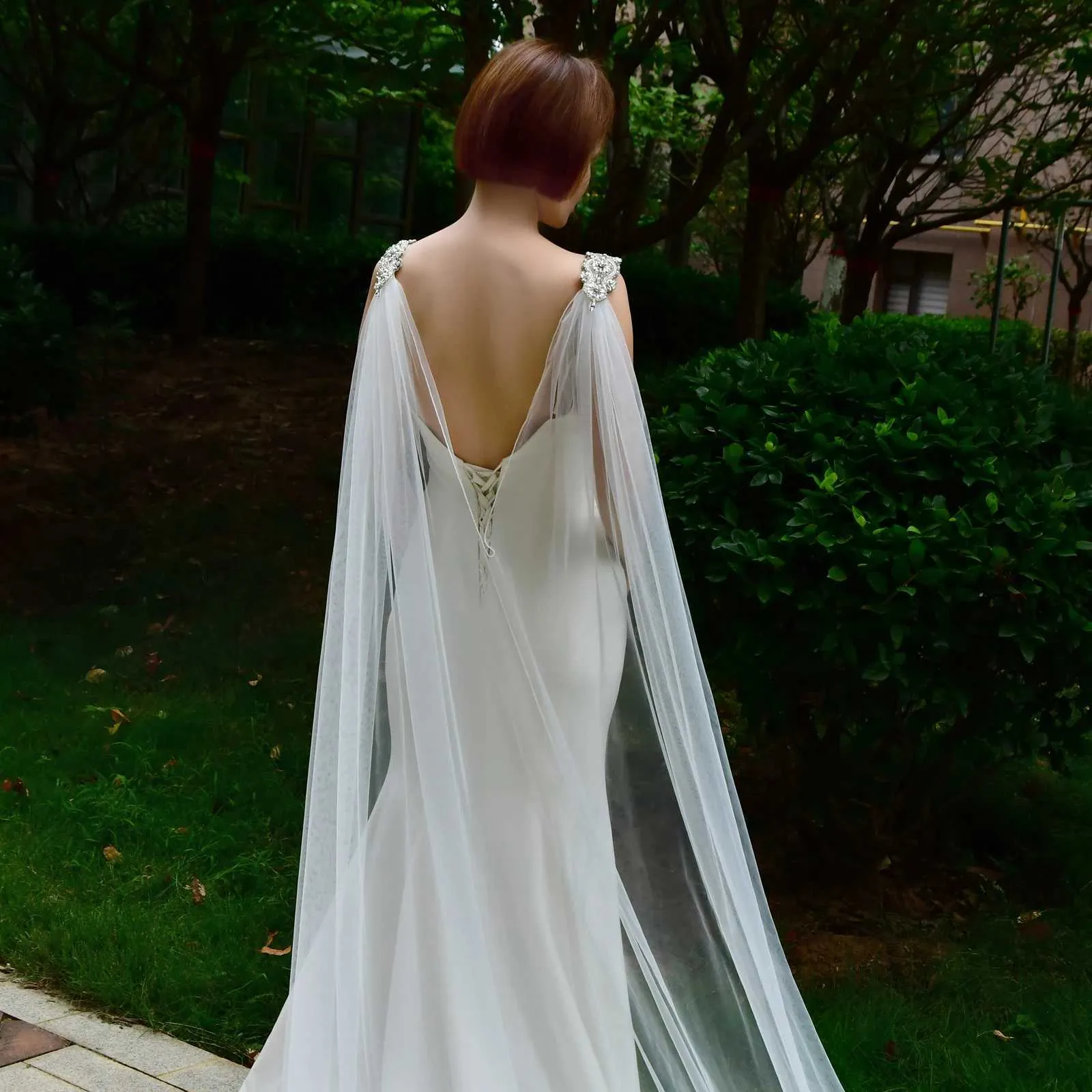 Hair Jewelry Womens VG18 Long Cloak Evening Cape Veil Jacket for Women Large Size Bolero Bridal Soft Tulle Shawl Wedding_ipsvogv.com