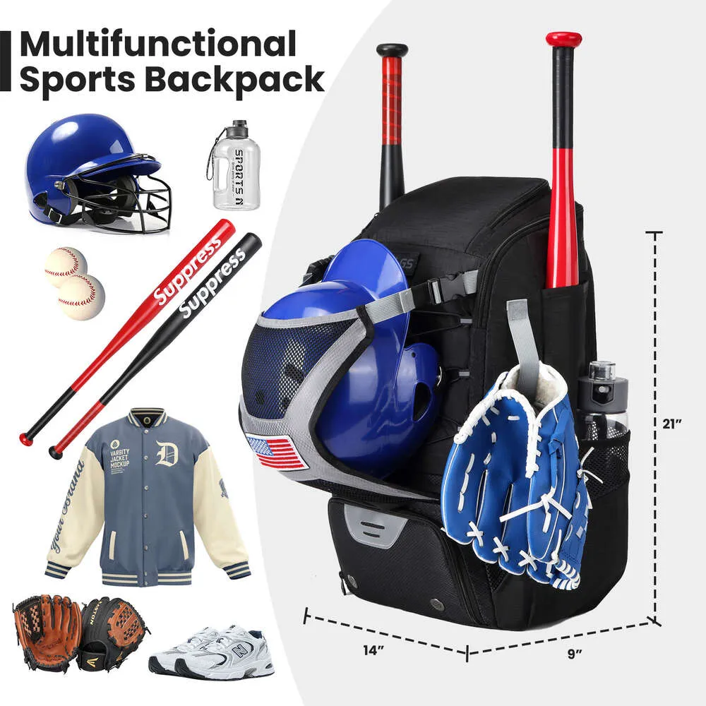 Equipamento de beisebol americano Mochila de softbol de grande capacidade Bolsa esportiva portátil portátil