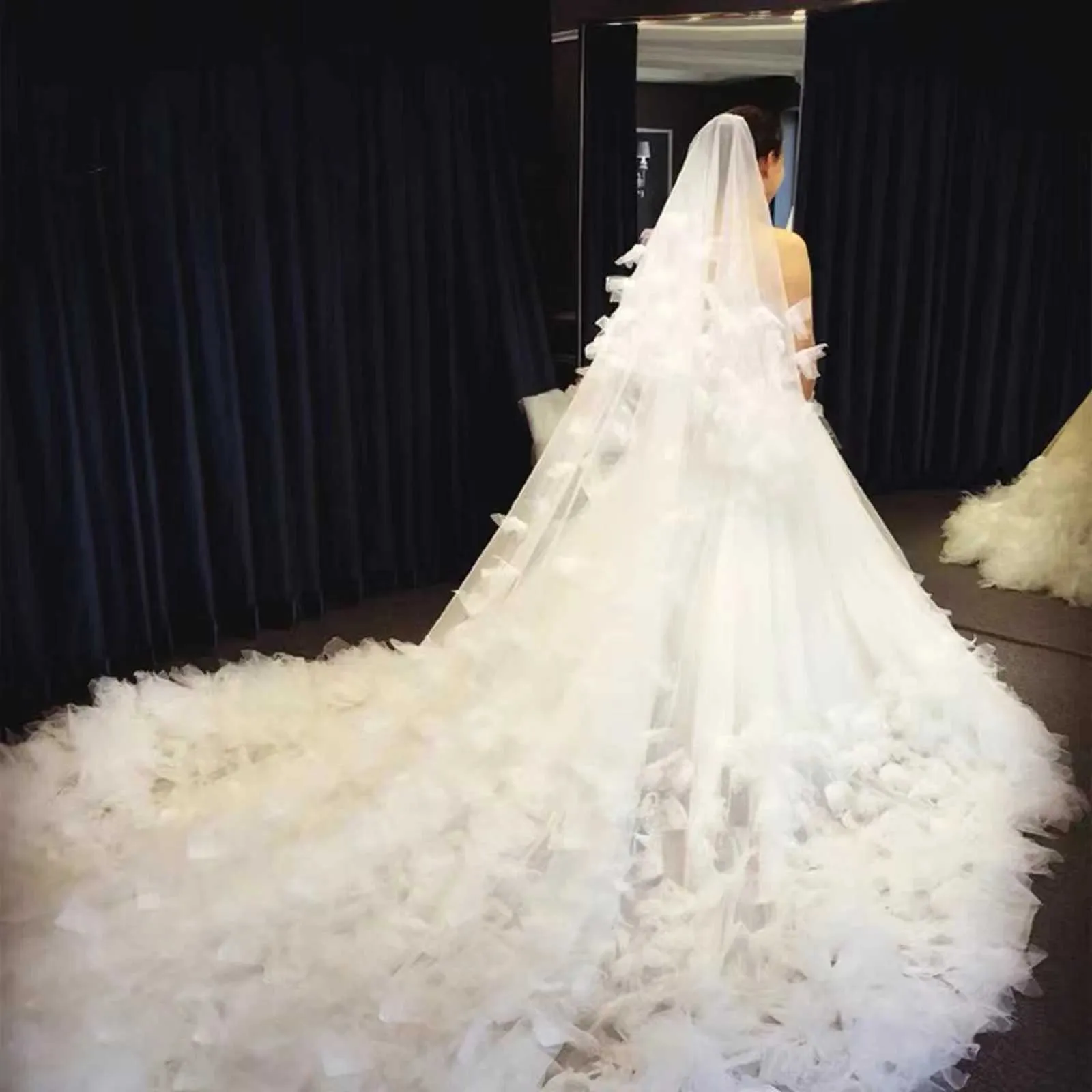 Wedding Veil Cathedral Length Soft Bridal Illusion With Comb_voghion.com