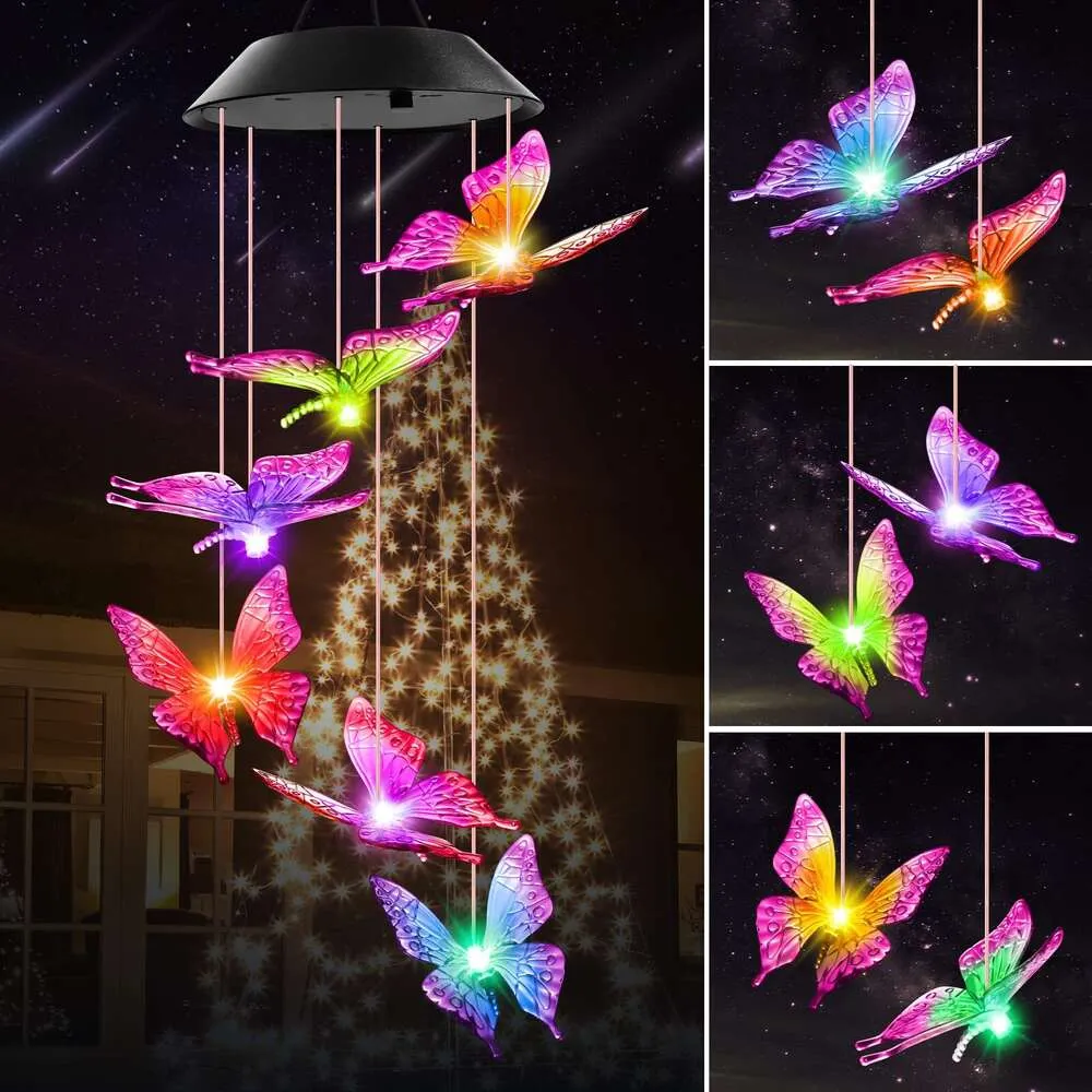 Mom Mothers Day Grand-mère Cadeau, Winzwon Butterfly Wind Chimes Outside Solar Lights Outdoor Decor Hanging Mobile Garden Patio Yard Porch Decoraion Birthday
