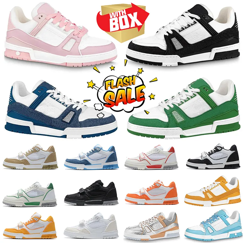 New designer shoes Embossed Trainer Sneaker white black sky blue green denim pink red luxurys mens casual sneakers low platform womens trainers with box