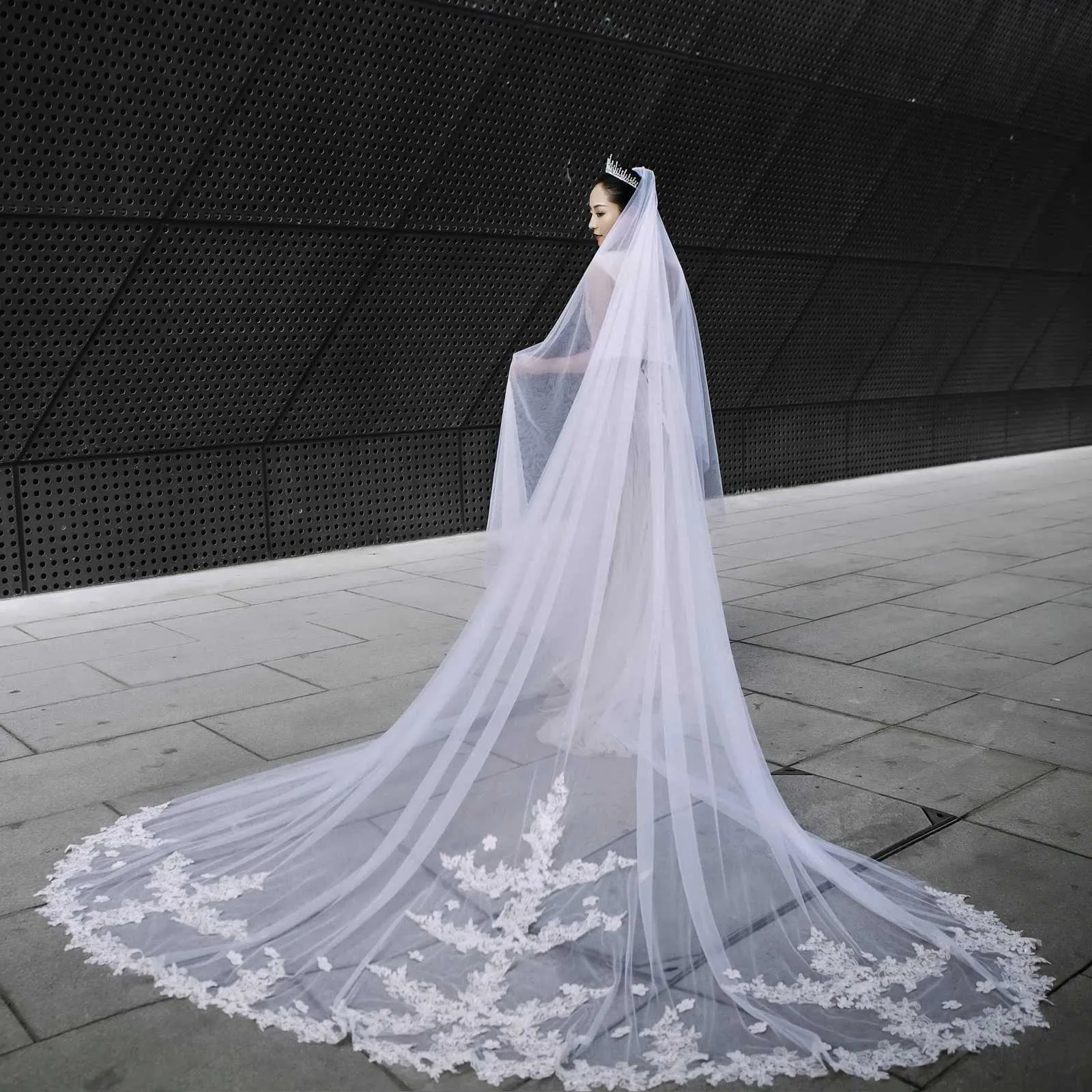 Hir Jewelry Large Lce Ptch Voile De Mariage 2 Niveaux Long Cthedrl Drop Style Illusion avec Blush Bridl Accessoires_voghion.com