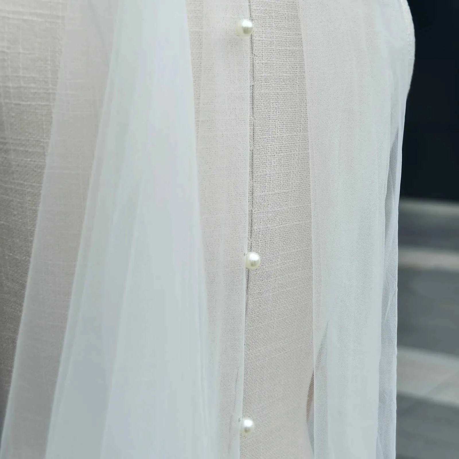 Hair Jewelry V64 Simple Pearls Bridal Veils Sheer Veil 1 Tier Cut Edge Beaded Short Soft Wedding Accessories for Bride_voghion.com