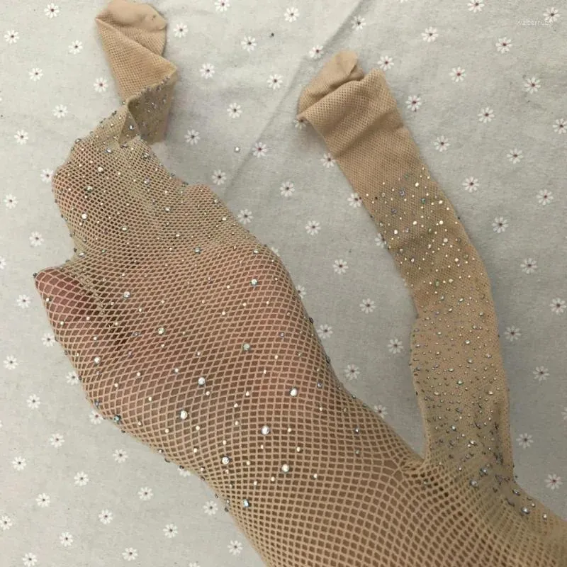 Women Socks Sexy Shiny Rhinestone Mesh Fishnet Pantyhose Tights Lingerie Hosiery Fashion Diamond Thigh Stockings Black