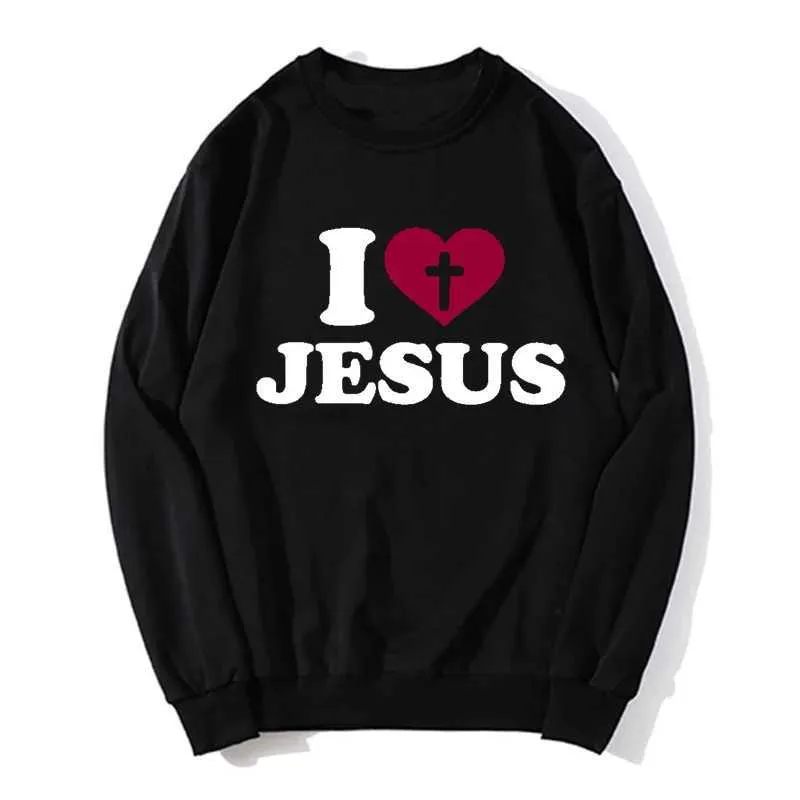 Men's Hoodies Sweatshirts Ik hou van Jezus Hoodie voor mannen God Cross Religion Hoodies Christelijke oversized Sweater Unisex Sweatshirt T240510