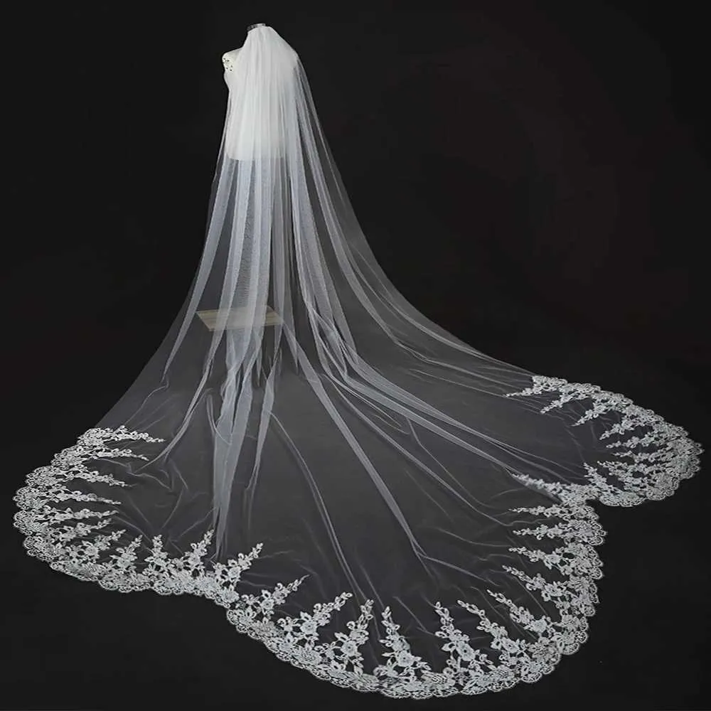 Haarschmuck mit Kamm Schleier Extra Lang Hochzeit Kathedrale Mantilla Brautschleier VP80_voghion.com