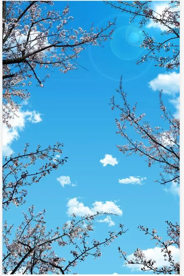 Fonds d'écran peintures murales personnalisées 3d plafonds belles cerises fleurines ciel bleu nuages blancs de soleil mural