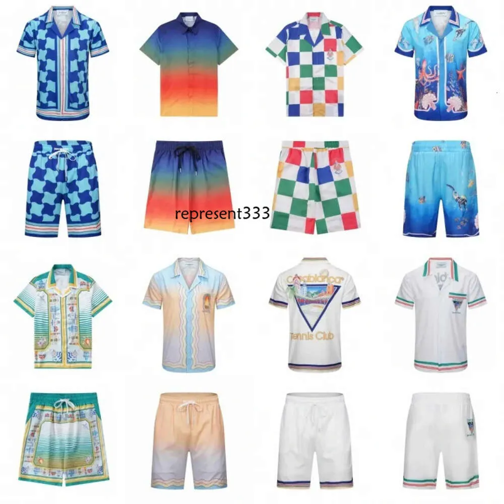 casablancas shirt Casablanc designer mens t set summer Masao San print womens travel vacation beach shorts loose casual silk shirt high-quality couple tshir