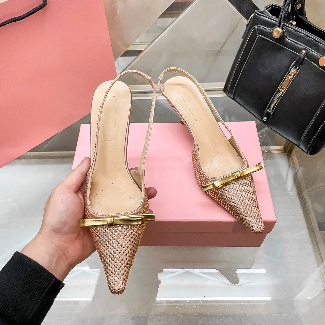Luxurious Crystal Diamond Bow Sandal Heels Genuine Leather Women s Sandals for Summer