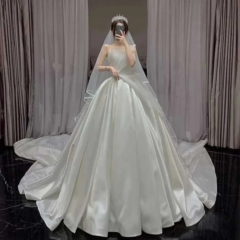 Gioielli per capelli Veli da sposa da cattedrale con nastri 2T Raso taglie forti per spose Velo da sposa fard viso in bianco avorio_voghion.com