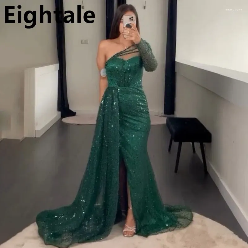 Robes de fête Huile 2024 Green Sirmaid Sequin Robe de soirée pour mariage Formelle One Sexy Slit Prom Dubai Robe