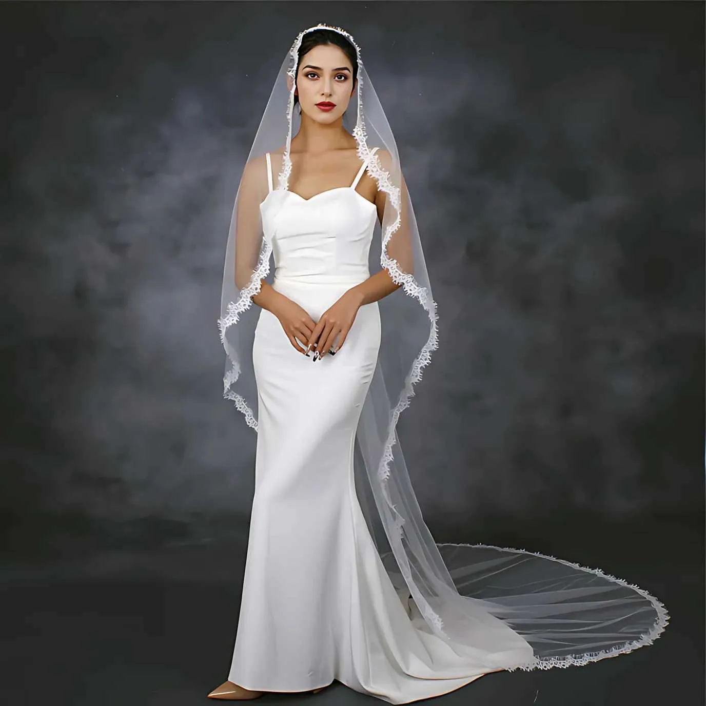 Bijoux de cheveux voile 1 niveau longs voiles de mariage accessoires de mariée garniture en dentelle festonnée Tulle doux court Veu VP98_voghion.com