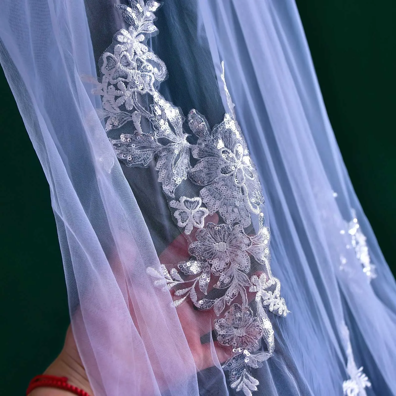 Hair Jewelry MZA53 Long Cathedral Veil Lace Appliques Bridal Veils Cut Edge 1 Tiers Soft Tulle Wedding Dress Accessories_voghion.com