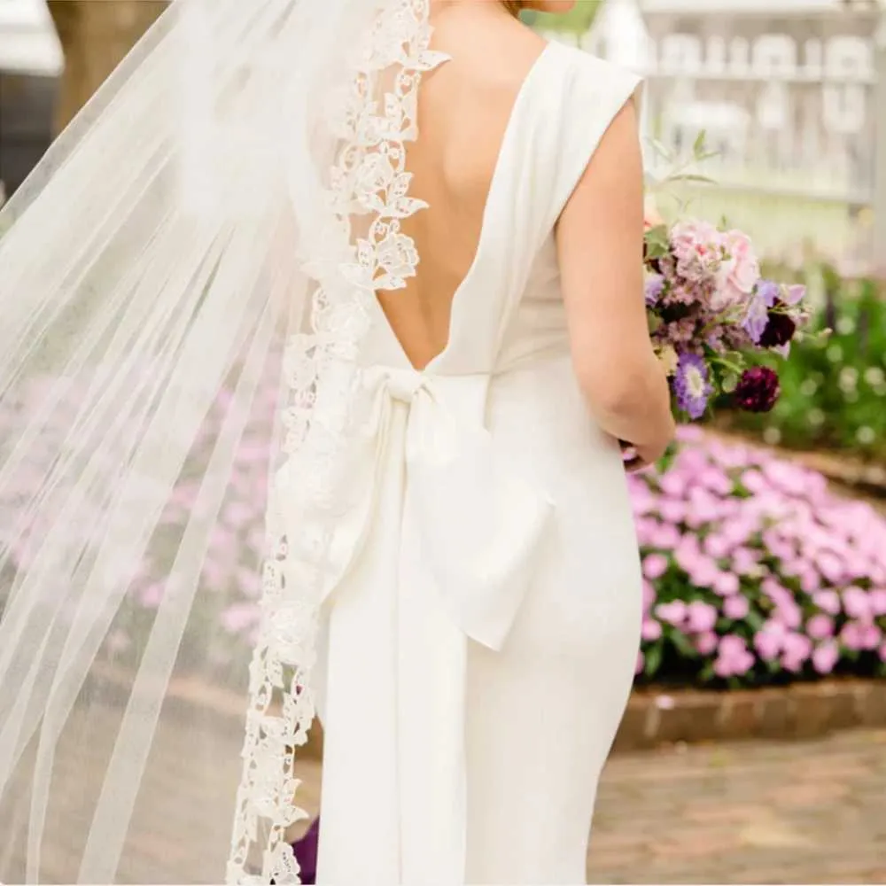 Bijoux de cheveux longs voiles de mariée avec peigne voile à 1 niveau bord festonné bordure en dentelle longueur cathédrale accessoires de mariage pour_voghion.com