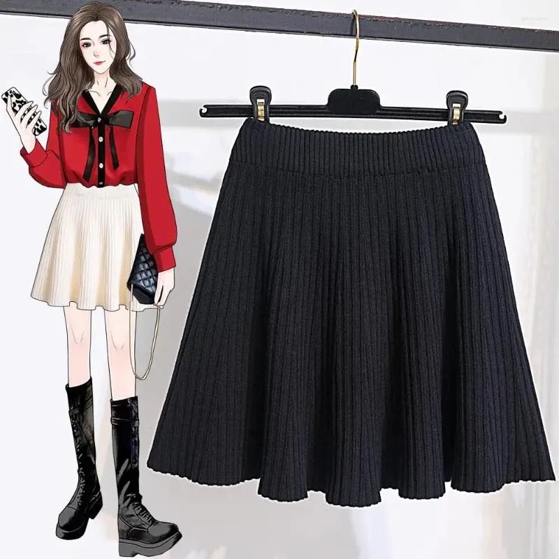 Röcke Herbst im Herbst Winter Vintage Strick Medium Mini Frauen Hight Taille große Größe 4xl Samt schwarzer Curry Aprikose koreanische Stil Kleidung