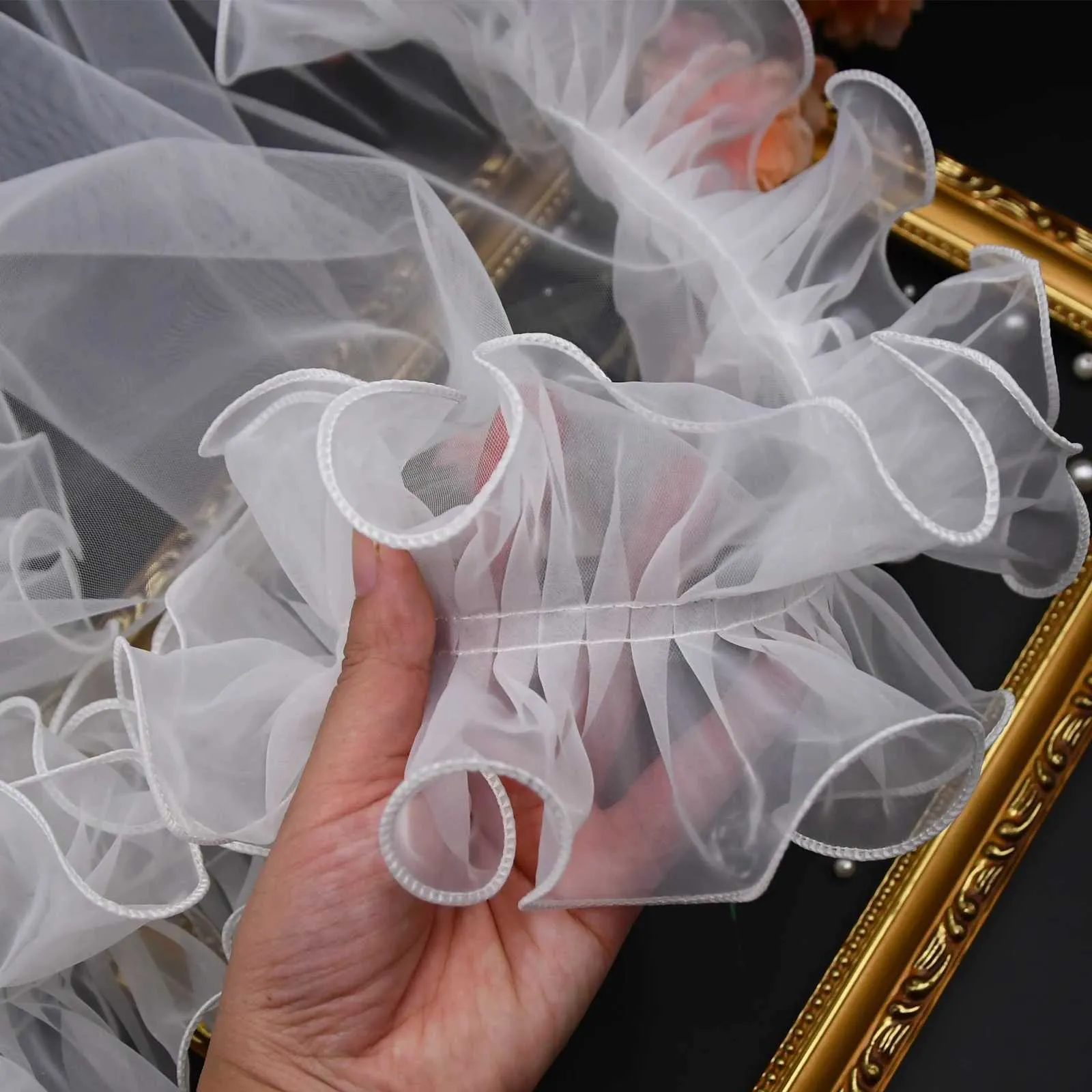Hair Jewelry V212 Bridal Veils with Chic Ruffles NO COMB Veil Bolero Shawl Removable Wedding Accessory_ipsvogv.com