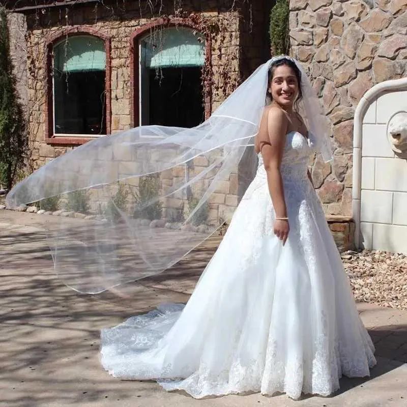 Gioielli per capelli Veli da sposa da cattedrale con nastri 2T Raso taglie forti per spose Velo da sposa fard viso in bianco avorio_voghion.com