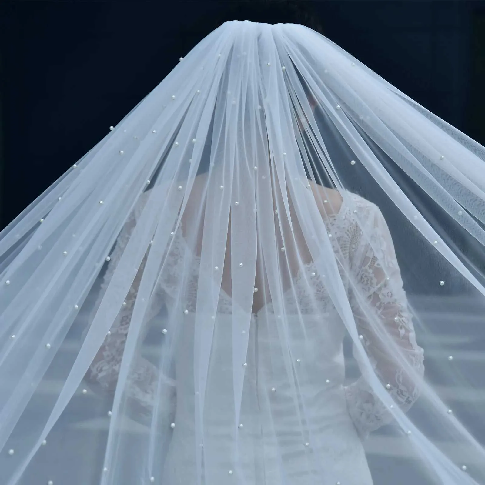 Haarschmuck 3M Lange Kathedrale Perlen Braut Kirche Schleier Pracht Perlen Nagel Hübsche Hochzeit Zubehör 1 Tier Weich_voghion.com