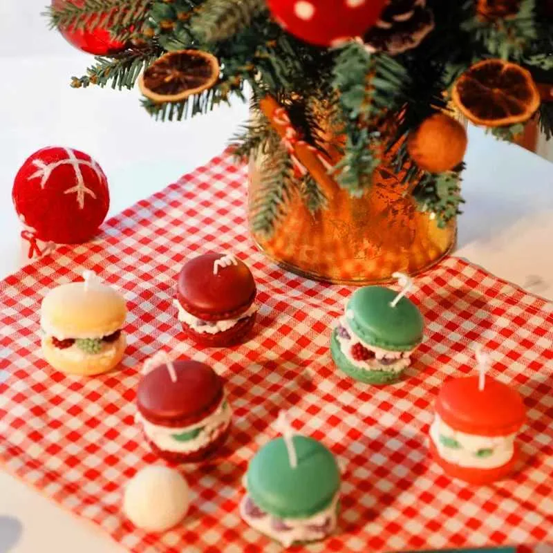 5 pezzi Candele 2Set Christmas Macaron Candles Cream Raspberry False Dessert Candele a mano Candele Destinate Repuli