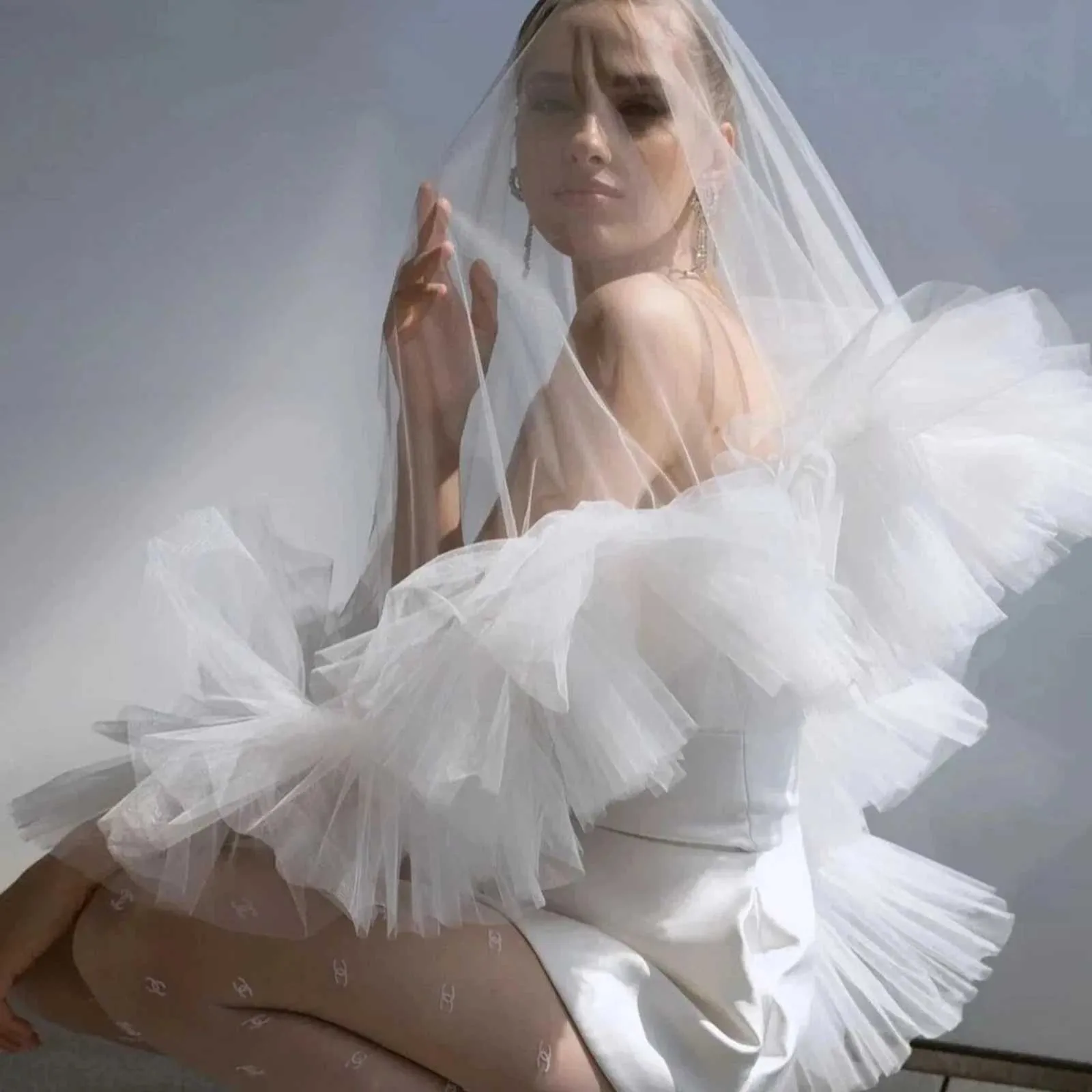 Gioielli Corti 2 strati Veli da sposa Copri viso Fard Lunghezza gomito Velo Splendidi accessori per capelli da sposa Halloween_voghion.com