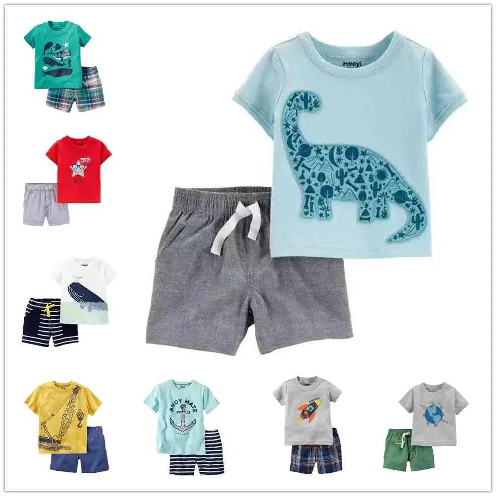 Set di abbigliamento in cotone set di abbigliamento Dinosaur T-shirt pantaloni corti set da 2 pezzi Abbigliamento per dinosauro morbido 0-2 annil2405