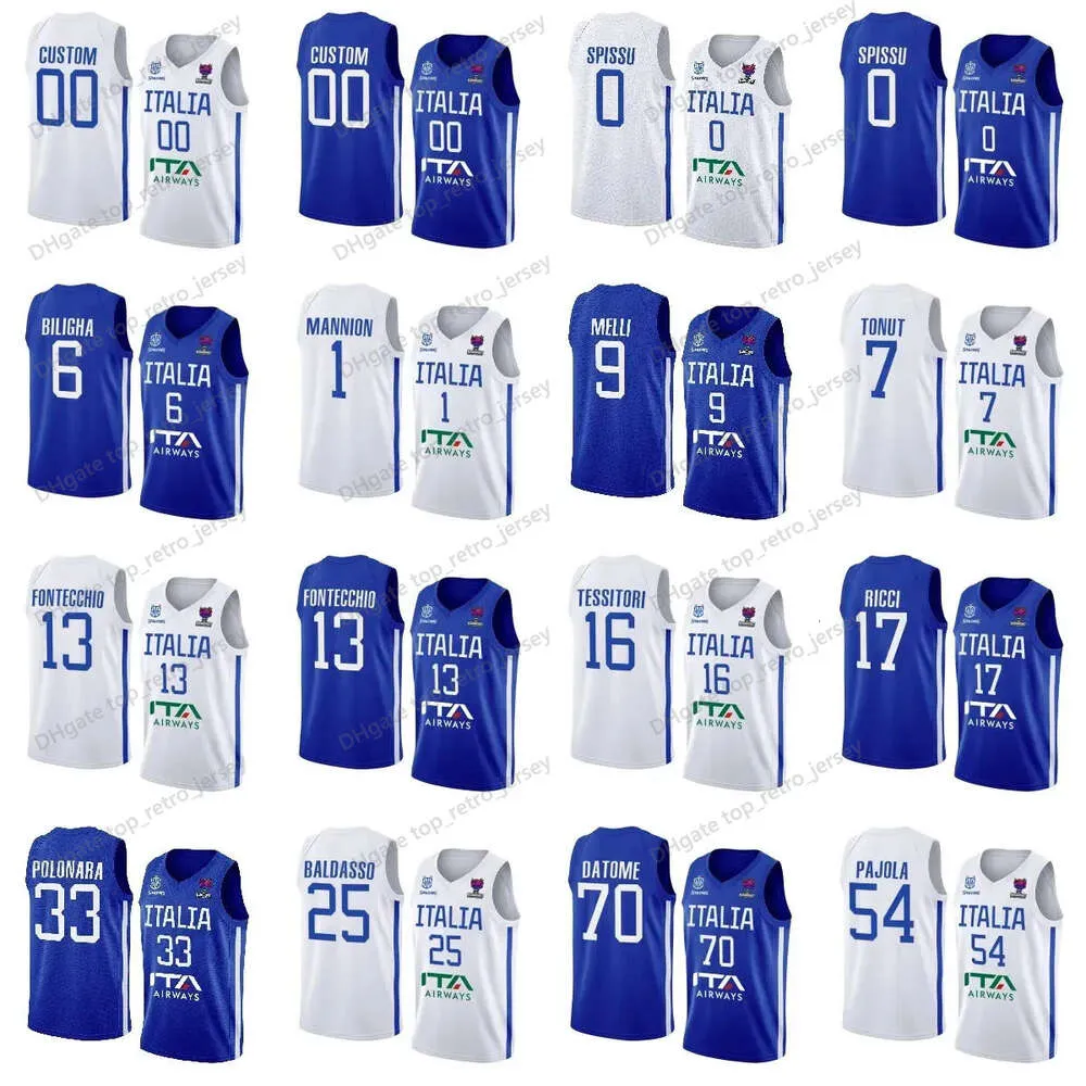 Custom Italy Printed Eurobasket 33 Achille Polonara Basketball Jerseys 70 Luigi Datome 25 Tommaso Baldasso 54 Alessandro Pola 2023 Blue