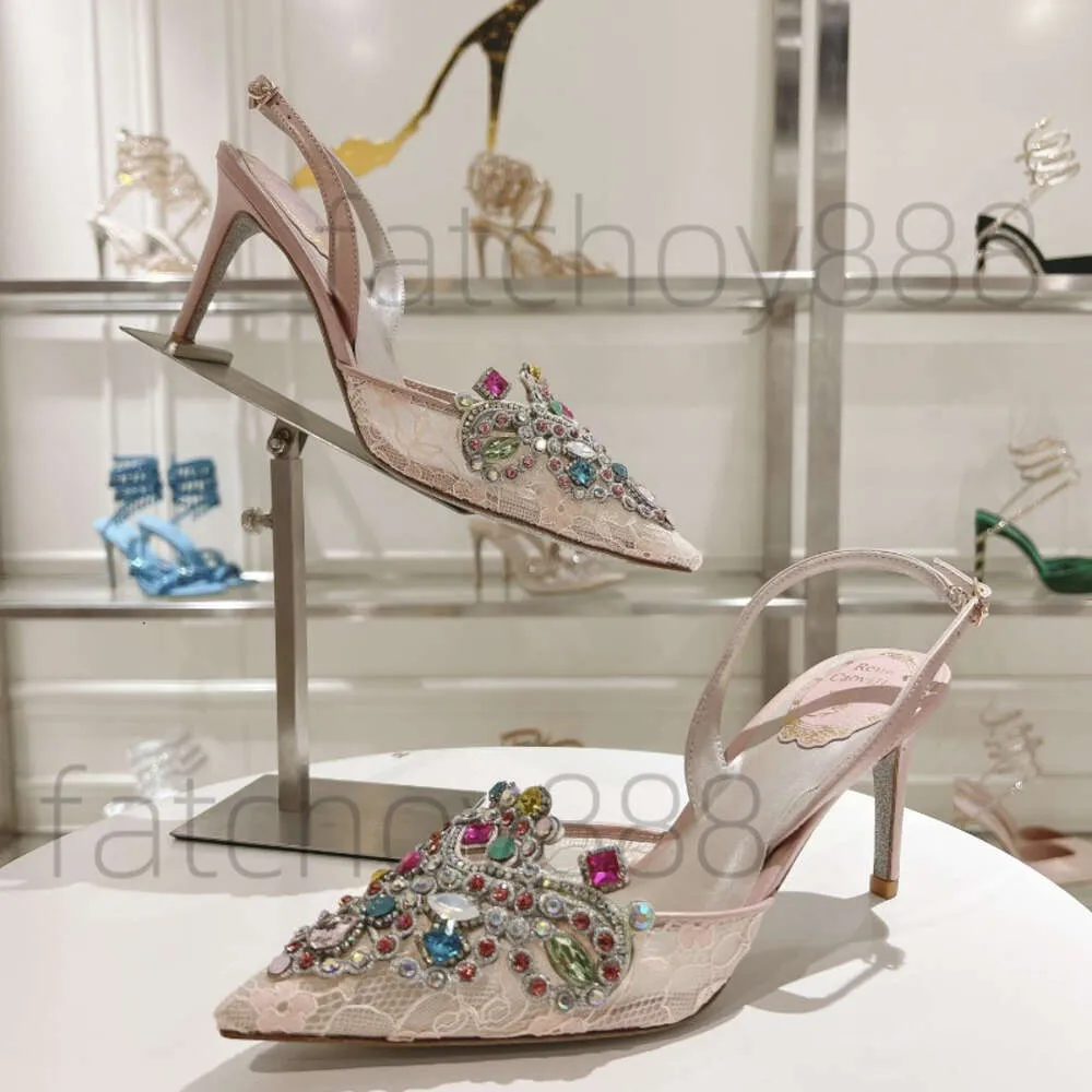 Dress Shoes Designer Sandalen Satin Pointed Slingbacks Bowie Pumps Crystal High Heeled Shoe Damesschoen Luxe feest Wedding Sandaal EUR 35-42
