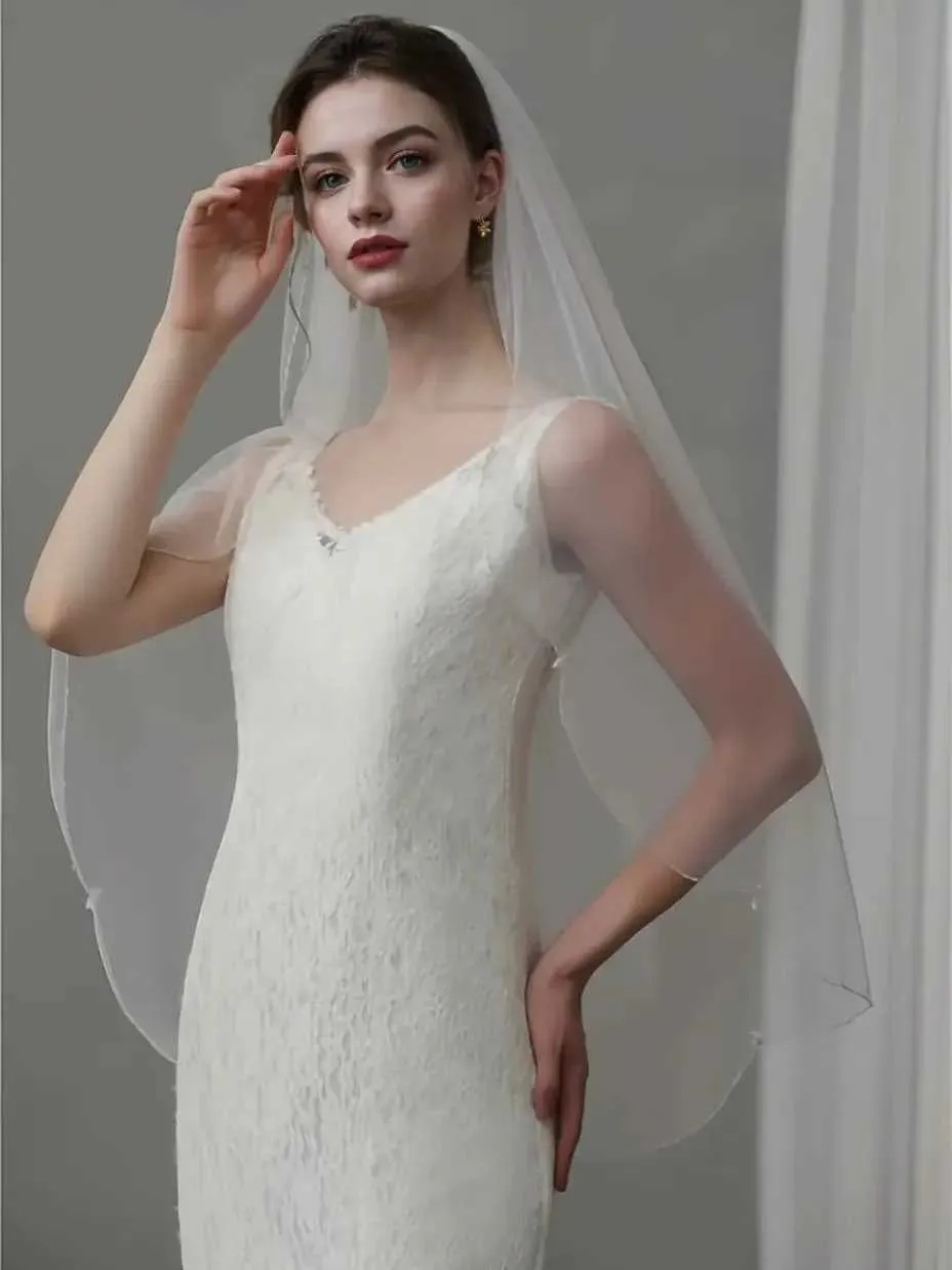 Haarschmuck v118 1T Perlen Braut Fingerspitze gewellter Rand Strass Kristall Hochzeit Schleier mit Kamm kurz elegant_voghion.com