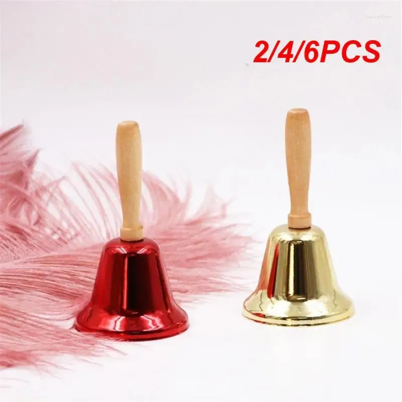 Partyzubehör 2/4/6PCS Festliche Aufmerksamkeit Weihnachten Hand Bell Holzgriff Kindergarten Kinder Jingle Ring Weihnachtsdekorationen