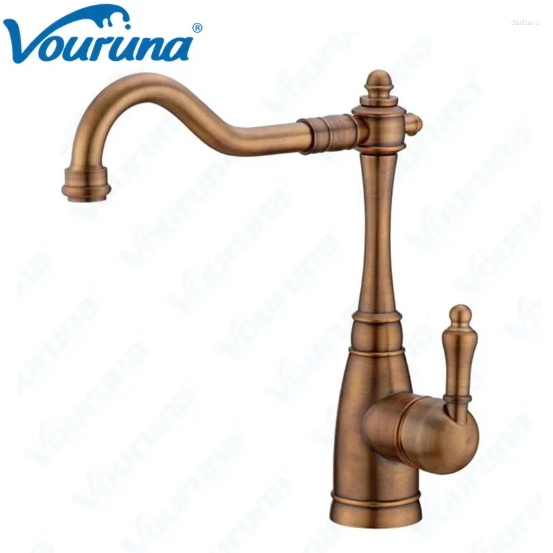 Torneiras de cozinha Vouruna Antique Torneira de latão de água fria Mistura de bronze de bronze tapinha dourada de cobre vermelho