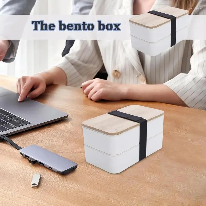 Japoński kontener japońskie pudełka na lunch z przyborami drewniana pokrywka duża pojemność Styl mikrofalowy do szkoły