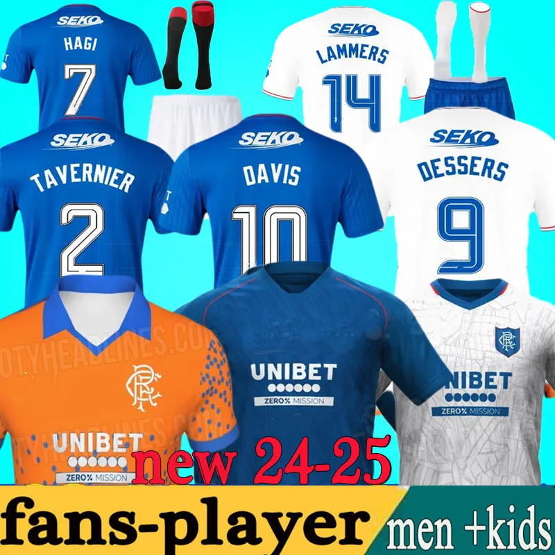 24 25 Rangers Third Soccer Jerseys 2024 2025 Football Shirt Away Glasgow Colak Rower Lundstram Hagi Barker Morelos Tavernier Kent Tillman FC Fashion Jr Men Kids Kit