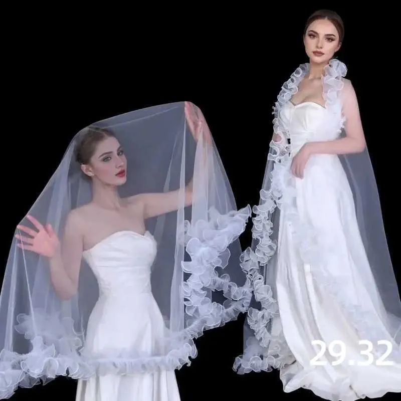 Hair Jewelry V212 Bridal Veils with Chic Ruffles NO COMB Veil Bolero Shawl Removable Wedding Accessory_ipsvogv.com