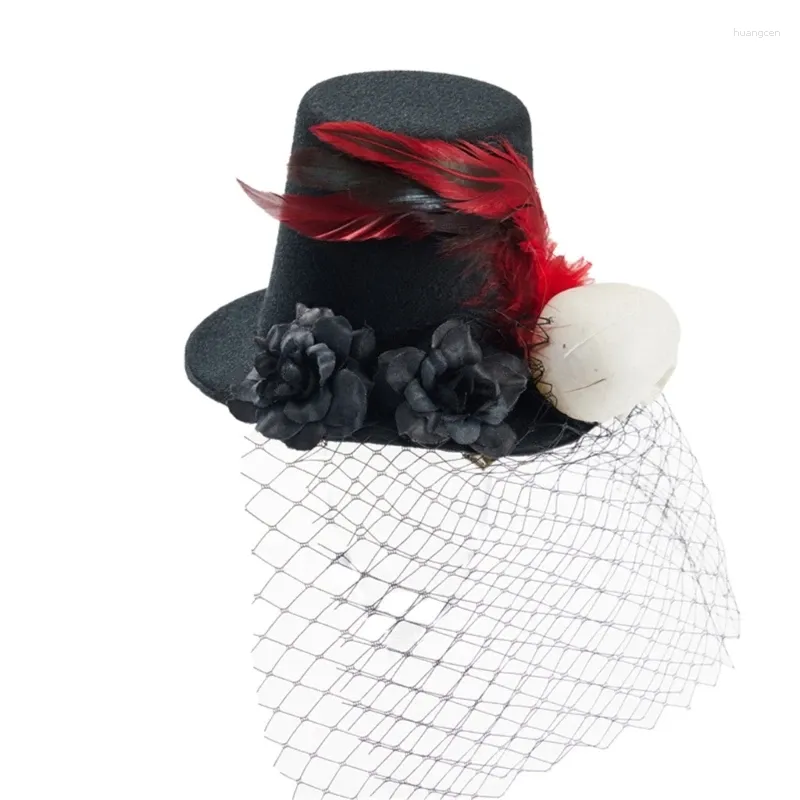 Berets Top -Hut -Dame mit Rosenschädel Ausrüstung Feder Kopf Kleidung Cosers Kostüm Kopfbedeckung für das industrielle Alter